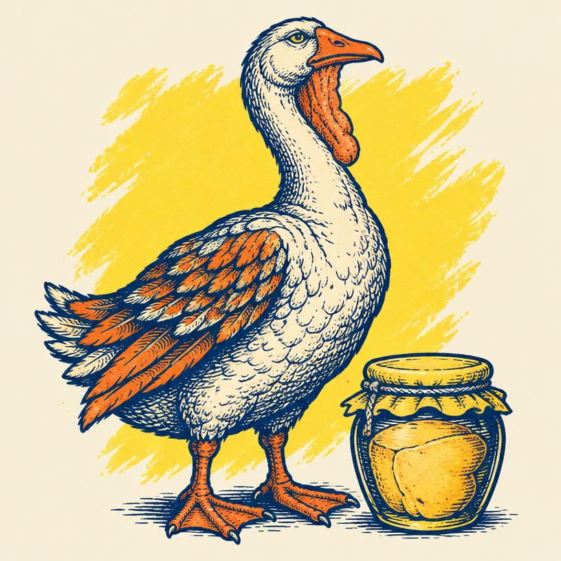 Illustration d'une oie et d'un bocal de foie gras